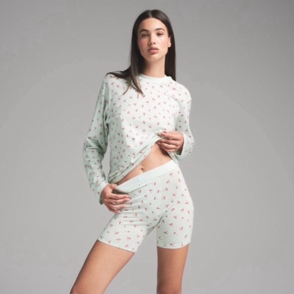 Skims boyfriend long sleeve cherry boxer set